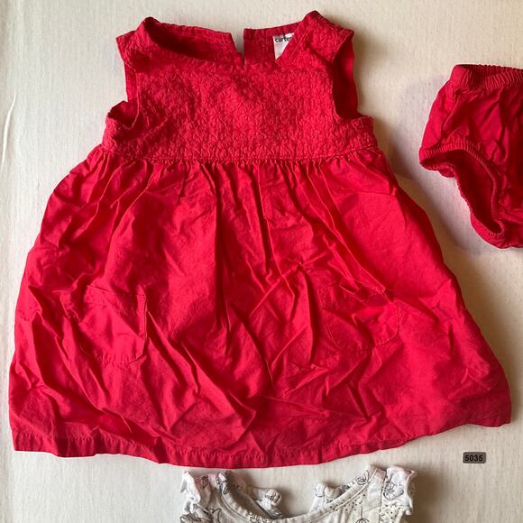 Carter’s Baby Girl Dress size 9M Red & Rompers Size 9M Gray Bunny Flower - Picture 2 of 7